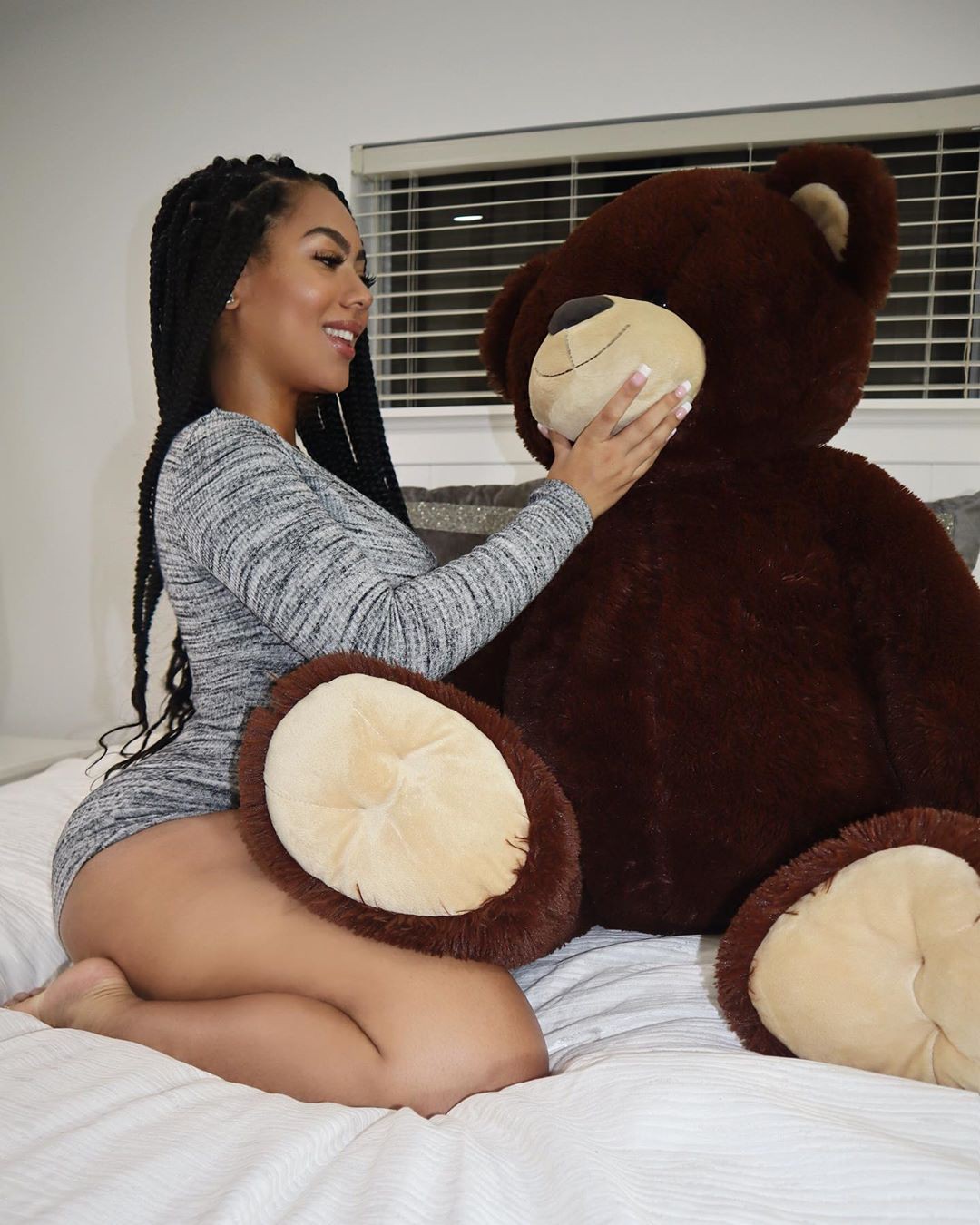 Black Hot Teen Playing With Teddy Bear: Teddy bear,  Hot Girls,  Bedroom Set,  Hot Black Teen  