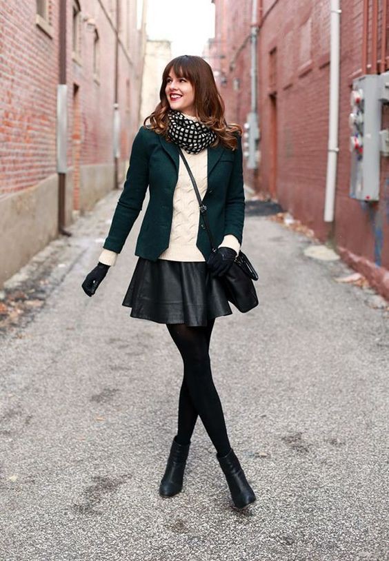 A LEATHER SKATER SKIRT IS A PIECE YOU WILL LOVE  Leather skater skirts Skater  skirt outfit Fashion tights