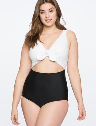 One piece swimsuit with tie front plus size: swimwear,  Plus size outfit,  Plus-Size Model  