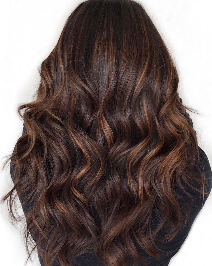 auburn and caramel highlights in dark brown hair