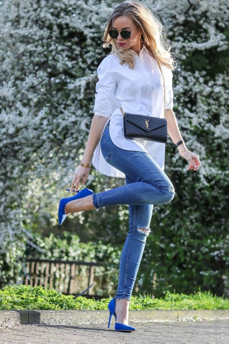 Blue heels outfit ideas, High-heeled shoe | Heels And Jeans | Cobalt blue, Court shoe, Dress shirt