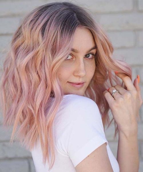Paris type style pink wavy hair, Human hair color: Lace wig,  Bob cut,  Hairstyle Ideas  