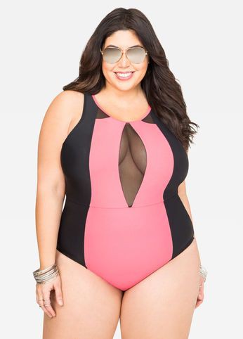 Big girls open body, One-piece swimsuit: swimwear,  Plus size outfit,  One-Piece Swimsuit,  Ashley Stewart  