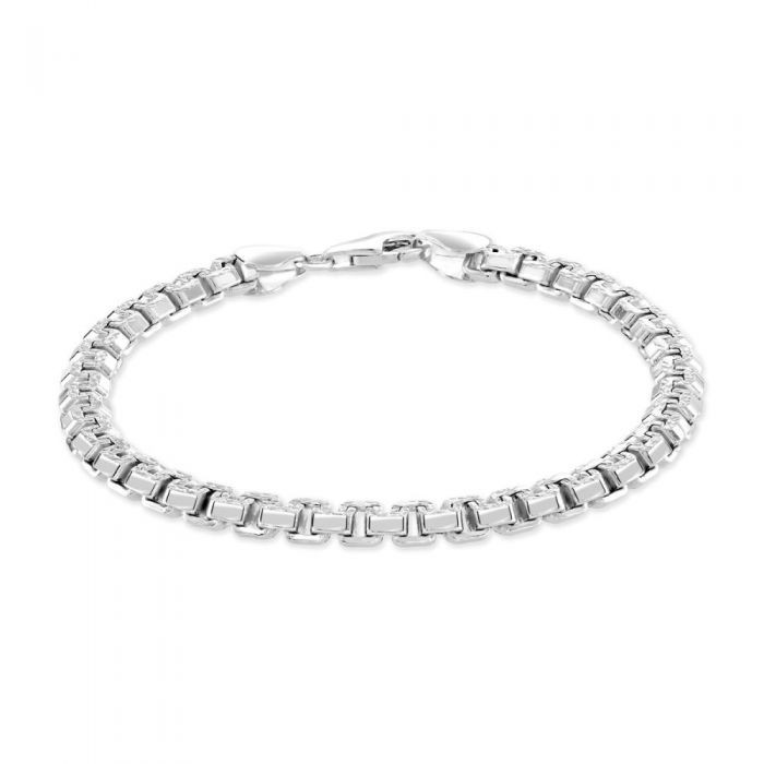 Sterling Silver 5.4mm Greek Box Pave Bracelet £55.00: bracelet  