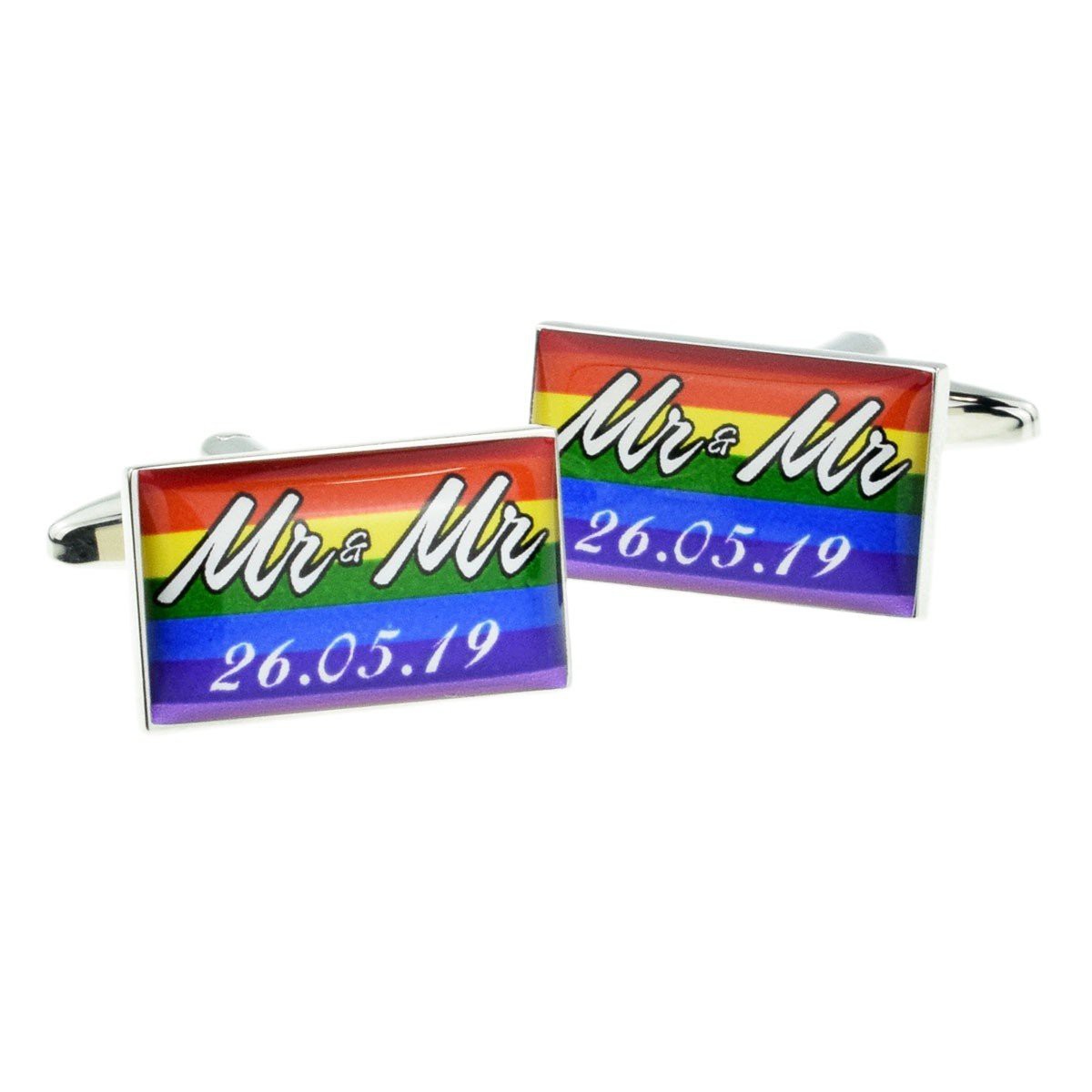 MR & MR RAINBOW CUFFLINKS WITH PERSONALISED DATE £24.99: Wedding Cufflinks  