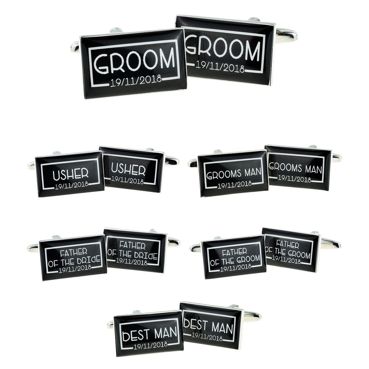 PERSONALISED DATE BLACK RECTANGULAR WEDDING CUFFLINKS: Wedding Cufflinks  