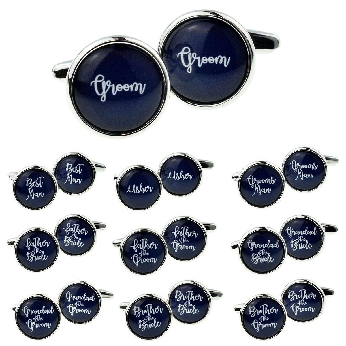 NAVY BLUE WEDDING CUFFLINKS WITH WHITE SCRIPT FONT £14.99: Wedding Cufflinks  