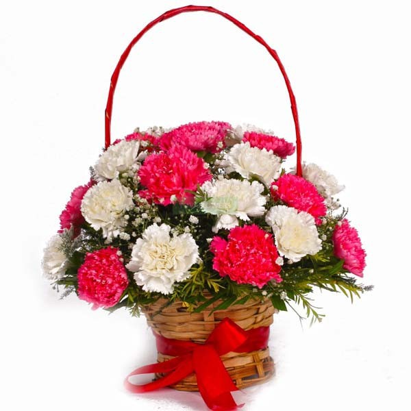 Basket of Pink and White Carnations: same day flowers delivery  