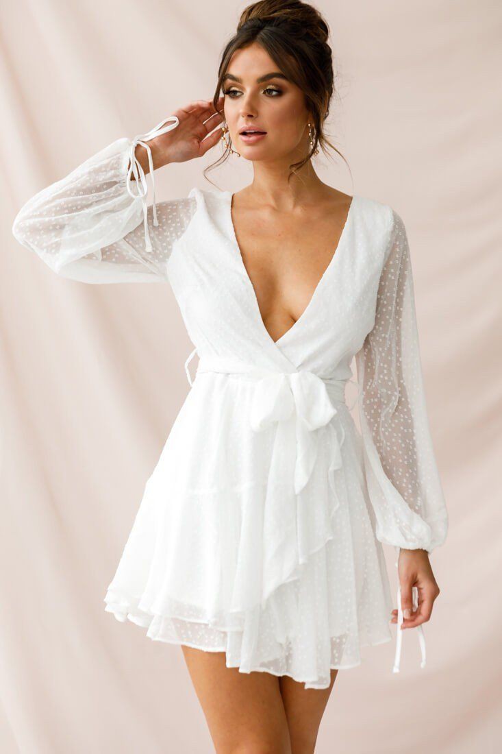 Sheri hail spot chiffon dress white | All White Party Outfit Ideas For ...