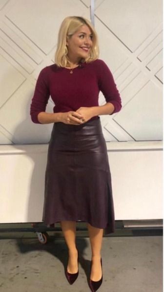 Most adorable images for holly willoughby burgandy, Little black dress: Television presenter,  Leather skirt,  Church Outfit,  Holly Willoughby  