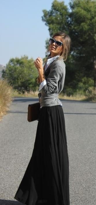 Wear long skirts with black: Wedding dress,  Long Skirt,  Skirt Outfits,  Maxi dress,  Casual Outfits,  FLARE SKIRT  