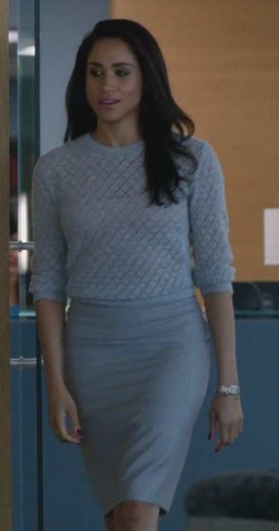 Suits meghan markle clothes, Rachel Zane: Pencil skirt,  College Outfit Ideas,  Rachel Zane,  Cashmere wool  