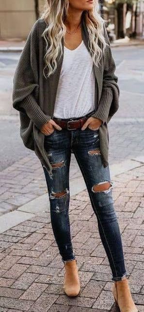 Cardigan with jeans baggy, Casual wear: Spring Outfits,  Casual Outfits,  Cardigan,  Cardigan Jeans  