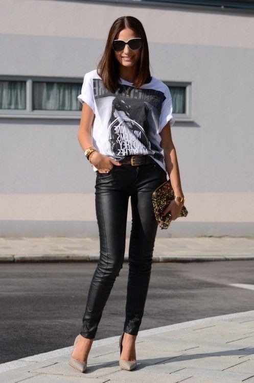 Find out new leather pants outfit 2019, Skinny Leather Pants: Slim-Fit Pants,  Jeans Outfit Ideas,  Leather Pant Outfits  