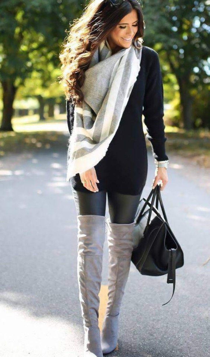 Leggings and boots outfit, Knee-high boot | Street Style Outfits For ...