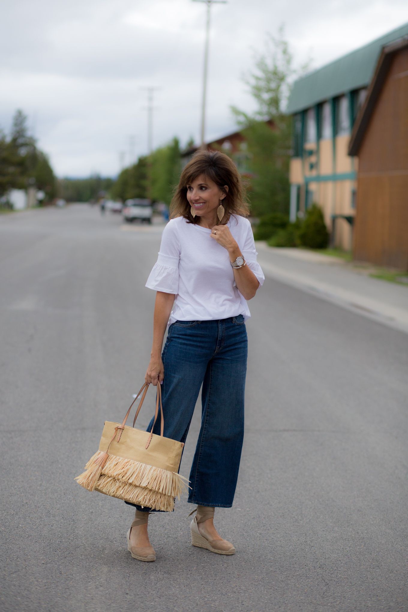 tops to wear with wide leg cropped trousers
