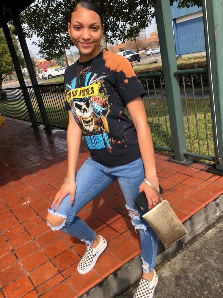 Serving Up Some Cool Girl Vibes with Her School Look, Tee, and Jeans on Point!: Ripped Jeans,  Casual Outfits,  Black Swag Outfits  