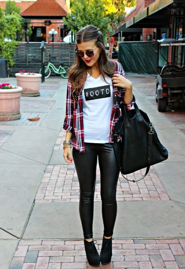 Shirts to wear with leather leggings: shirts,  Ballet flat,  Legging Outfits,  Leather Leggings  