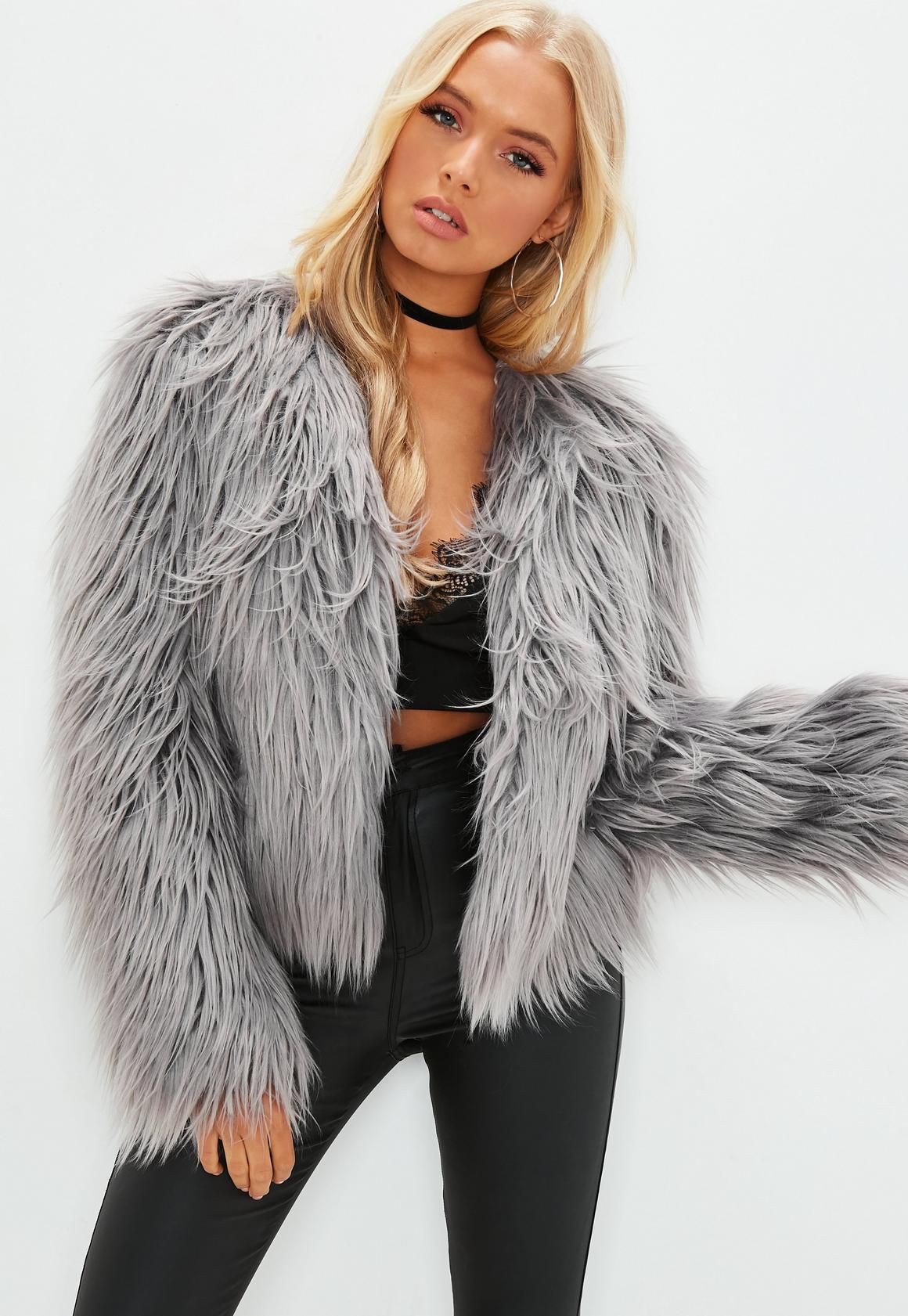 Missguided grey faux fur coat | Outfits With Faux Fur Coats | Fake fur ...