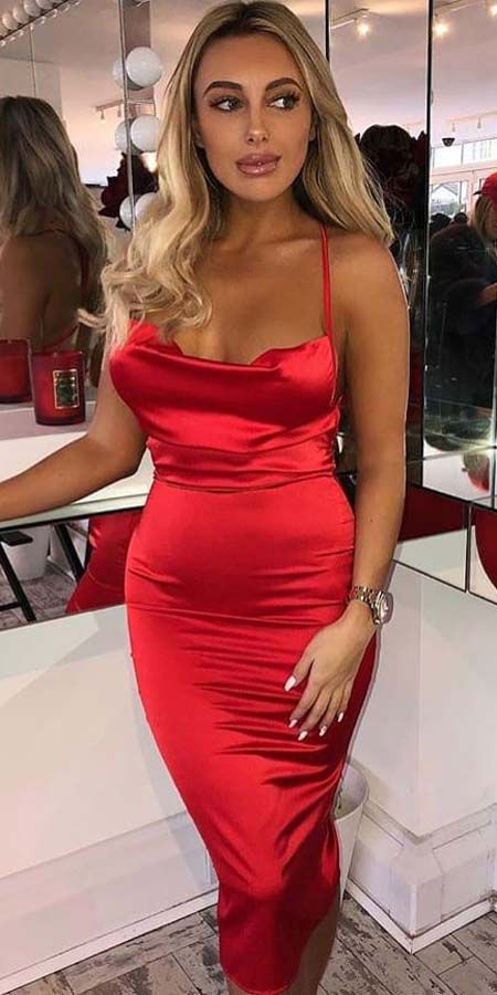 Red satin cowl neck dress: Maxi dress  
