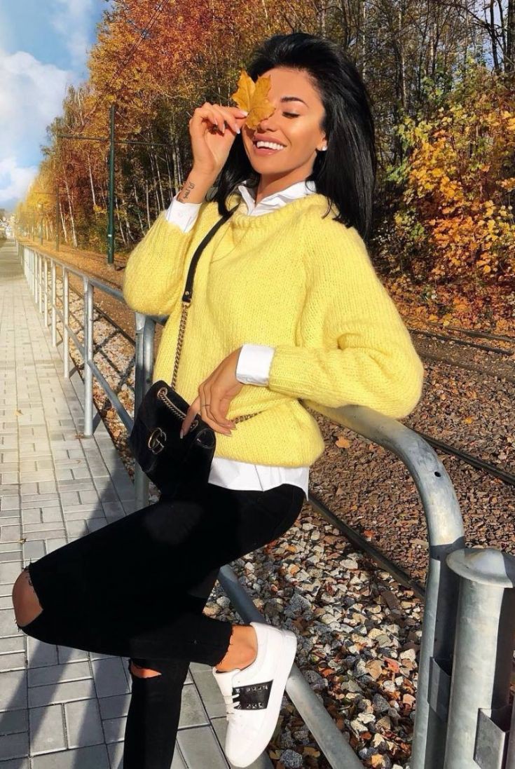 Yellow winter outfit ideas, Dress shirt: shirts,  Sweaters Outfit,  yellow top,  Yellow Sweater  