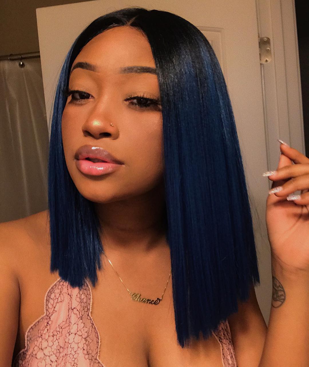 Dark blue hair black women: Lace wig,  Bob cut,  Hair straightening,  Blue hair,  Black hair,  Hot Instagram Teens  