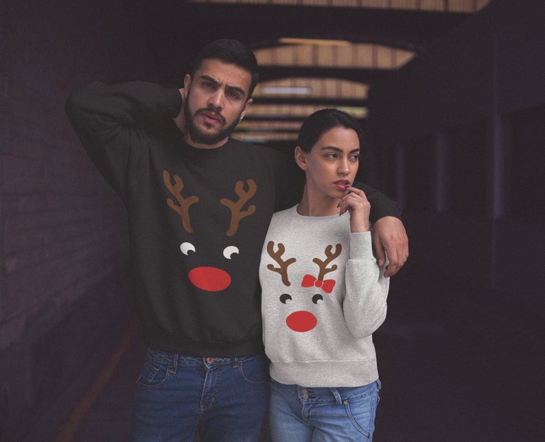 Ideas for best sweaters for couples, Christmas jumper: Crew neck,  Christmas Day,  Christmas jumper,  couple outfits,  Polar fleece  