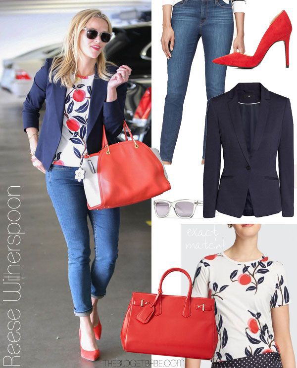 Reese witherspoon jeans styles, Reese Witherspoon: Slim-Fit Pants,  Pencil skirt,  Reese Witherspoon,  Red Shoes Outfits  