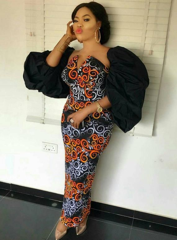 Styles of puff sleeves for ankara: Wedding dress,  Evening gown,  African Dresses,  Aso ebi,  Maxi dress,  Ankara Dresses,  puff sleeve,  Ankara Gowns  