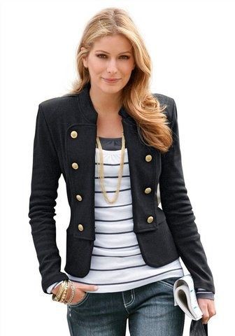 Blazer im military look, Casual wear: Lapel pin,  Casual blazer,  Casual Outfits,  Military Jacket Outfits,  Cropped Blazer  