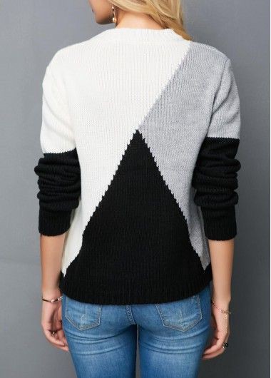 Grey Color Block Sweaters: Crew neck,  Polo neck,  Maxi dress,  Sweaters Outfit  