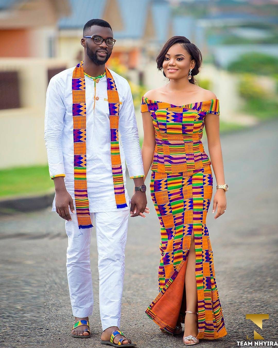 Kente traditional wedding styles, Kente cloth: African Dresses,  Kente cloth,  Kitenge Couple Outfits  
