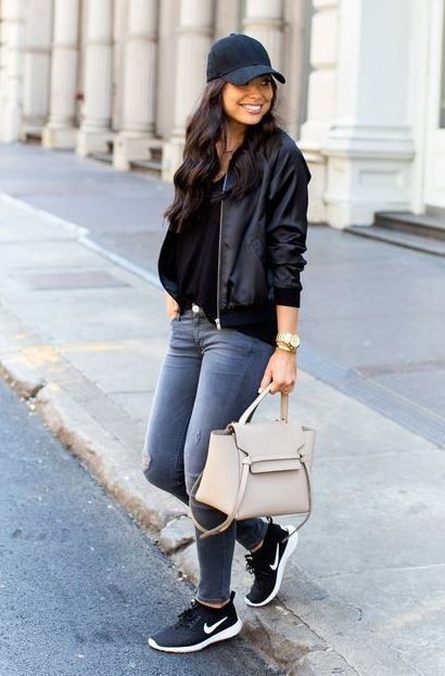 Wonderful tips for black sneakers outfit, Casual wear | Bomber Jacket Outfit | wear, Flight jacket