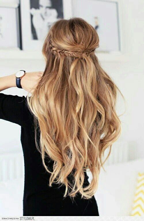 Two small braids with curls: Long hair,  Hair Color Ideas,  Hairstyle Ideas,  Brown hair,  Layered hair  