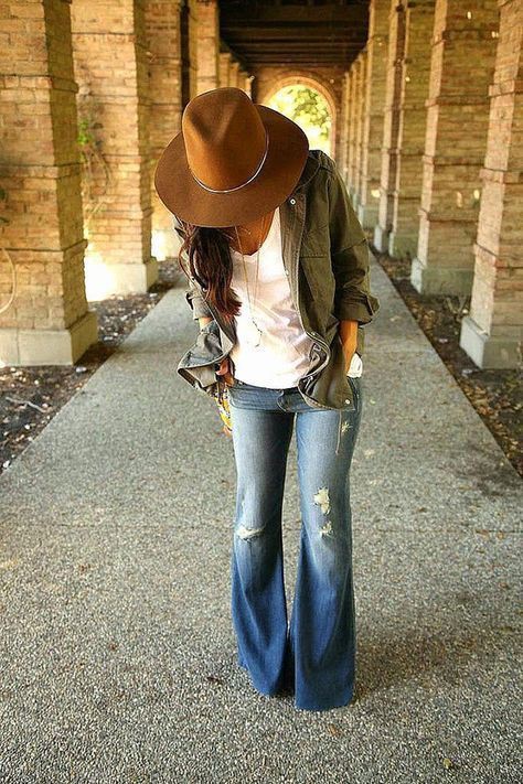 Boho flare jeans outfits, Casual wear: Bohemian style,  Bootcut Jeans  