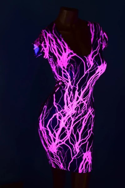 Glow Hot Pink Long Sleeve Dress For Girls: Glowing Fishnet Outfit,  Glow In Dark,  Neon Dress,  Glow In Night  