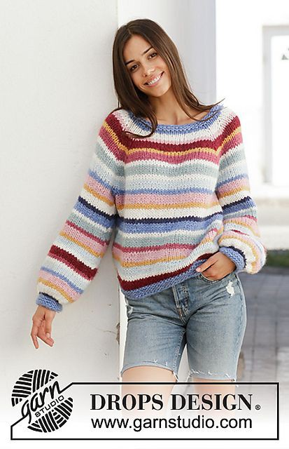 Lovely & cool happy stripes, DROPS Air MIX: Raglan sleeve,  Sweaters Outfit  