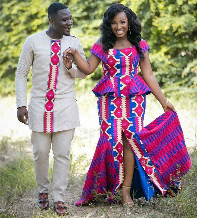 Kente styles for wedding, Kente cloth: African Dresses,  Kente cloth,  Kitenge Couple Outfits  