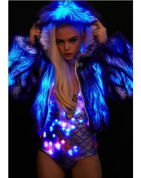 Fake fur glowing outfit for clubbing: Glowing Fishnet Outfit,  Glow In Dark,  Glow In Night  