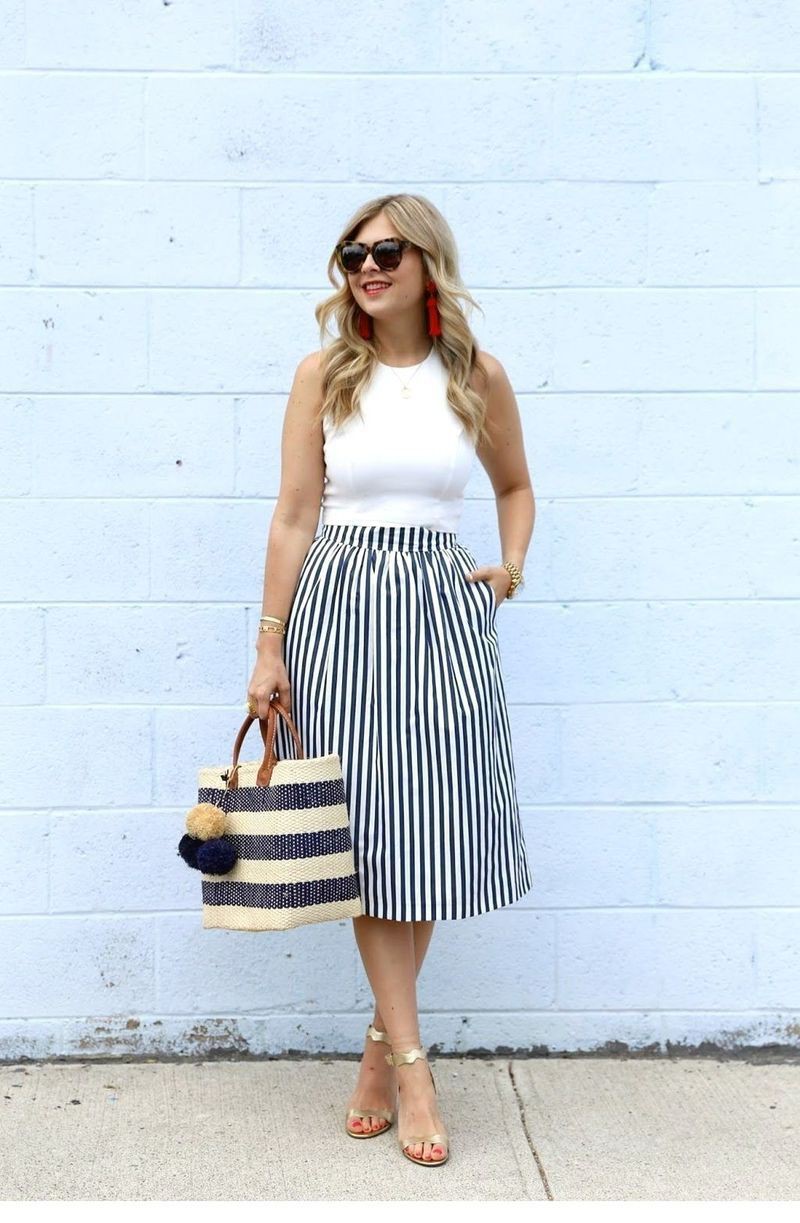 Outfit With Midi Skirt, Striped midi skirt, Stripe Skirt: Petite size,  Stripe Skirt,  Midi Skirt Outfit  