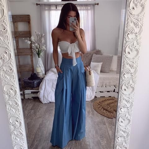 Flowy Pants Outfit, day dress, Cocktail dress: Cocktail Dresses,  Strapless dress,  Pant Outfits,  day dress,  Photo shoot  