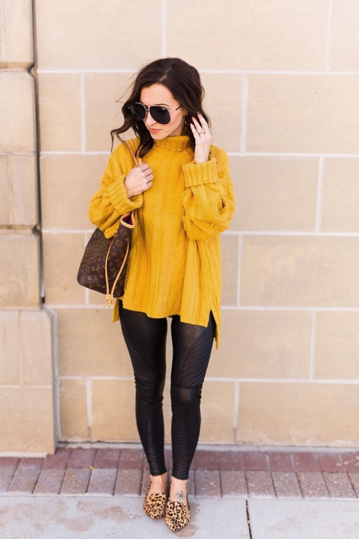 Yellow Sweater And Leggings Outfits Tumblr: Petite size,  winter outfits,  yellow top  