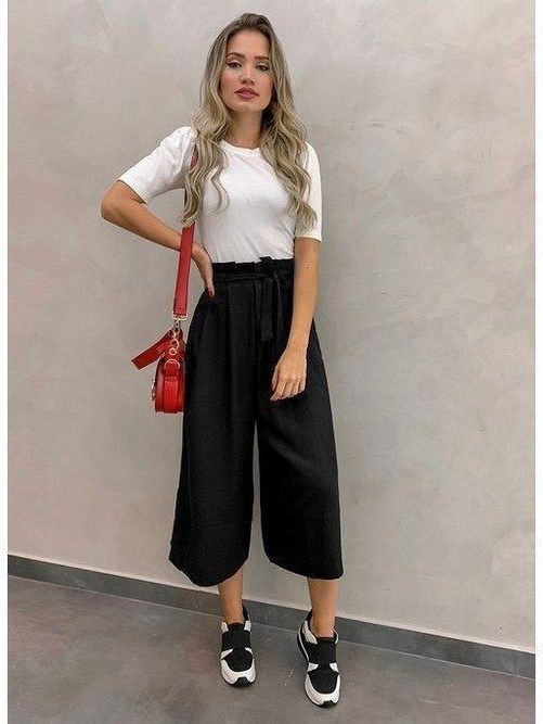 Culottes Outfit Ideas, white tee: Culottes Outfit  