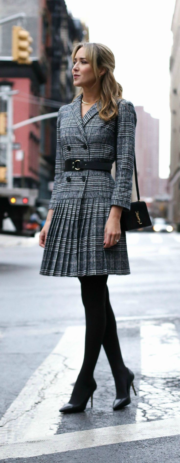 Skirt suit with tights, Glen plaid: Ann Taylor,  Tights outfit  