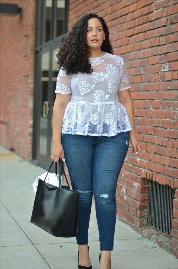 Wear a sheer blouse with jeans | Plus Size Pants For Curvy Women | Dress shirt, Size Outfits, Plus-size clothing