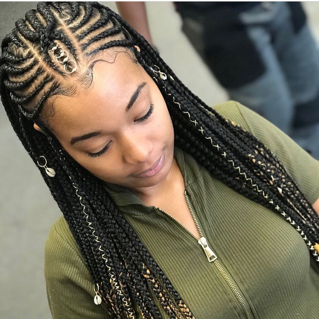 Modern design for cornrows hairstyle, Box braids Fulani Braids