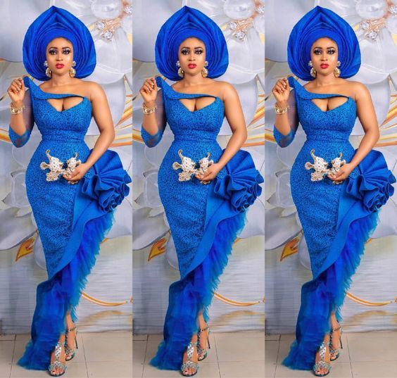 Amazing style electric blue, Aso Oke hat: Wedding dress,  Evening gown,  African Dresses,  Sheath dress,  Aso ebi,  Aso Ebi Dresses  