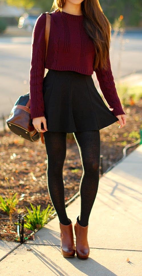 Nice & lovely cute outfits skirts, Crop top | Tights With Skirt Outfit ...