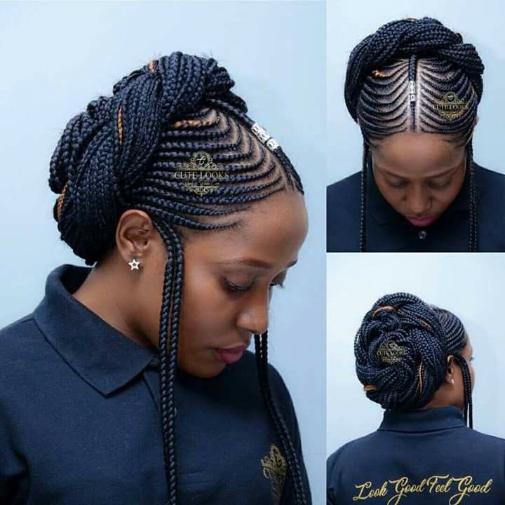 Straight up side braids hairstyle | Fulani Braids ...