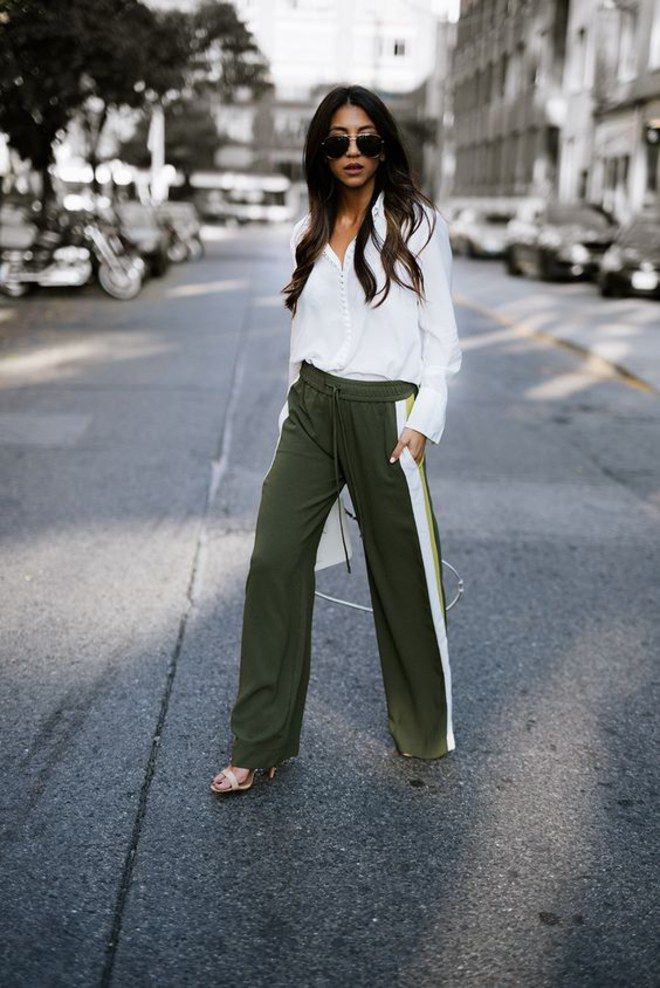 Track pants and heels, High-heeled shoe | Outfits With Side Stripe ...